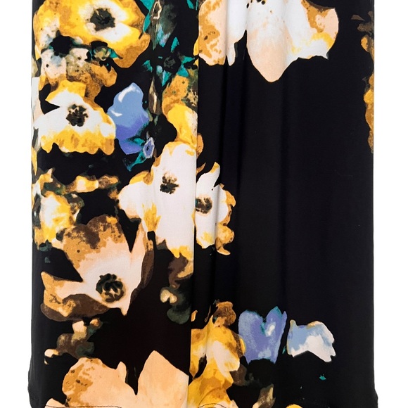 Ralph Lauren Black Yellow multi Floral Ruched Faux Wrap Dress V Neck Size 2 - Picture 11 of 17